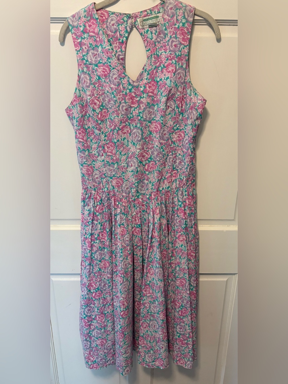 Jane Schaffhausen Belle France 80s vintage floral bow midi drop waist dress 10